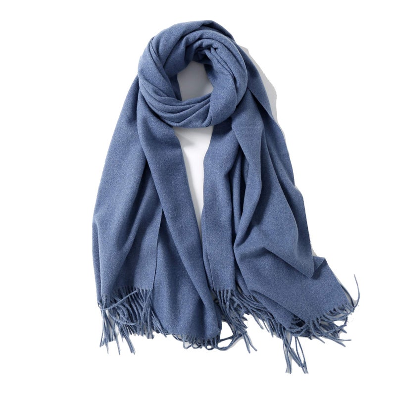 Jeelow Womens Pashmina Shawl Wrap â€“ Reversible Travel Scarf, Blanket Poncho Cape, Shawls and Wraps for Evening Dresses, Wedding & Formal Outfits (Blue Jean) - Image 1